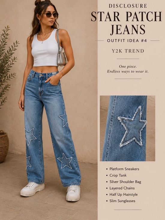 Disclosure Denim - Disclosure Star Patch Wide Leg Jeans - Blue